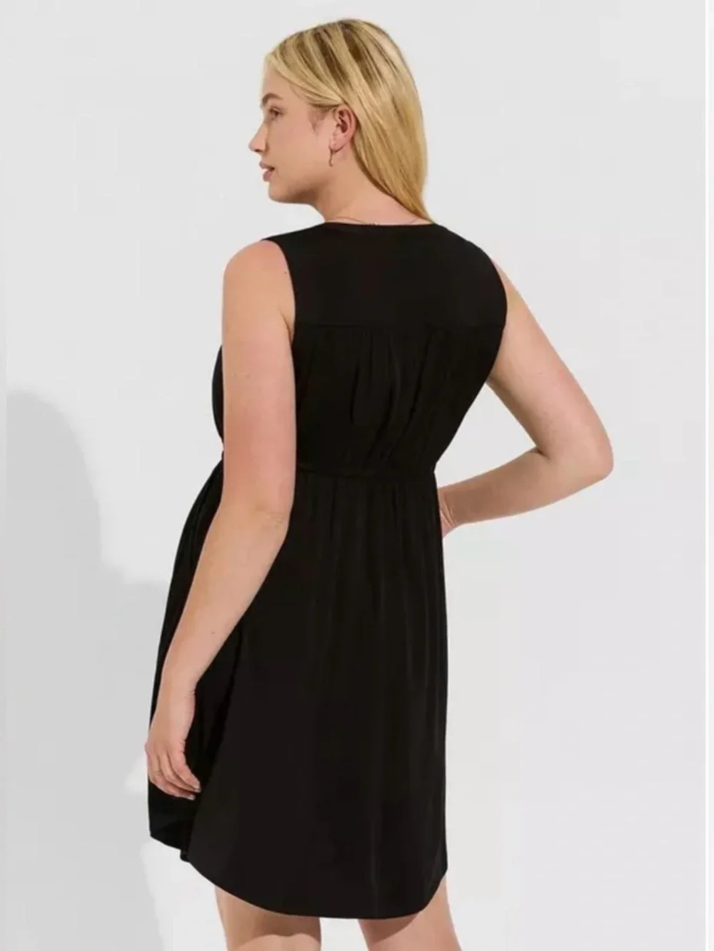 NWOT Torrid Mini Stretch Challis Lace Up Detail Shirt Dress Black Size 00 M/L - Picture 4 of 12